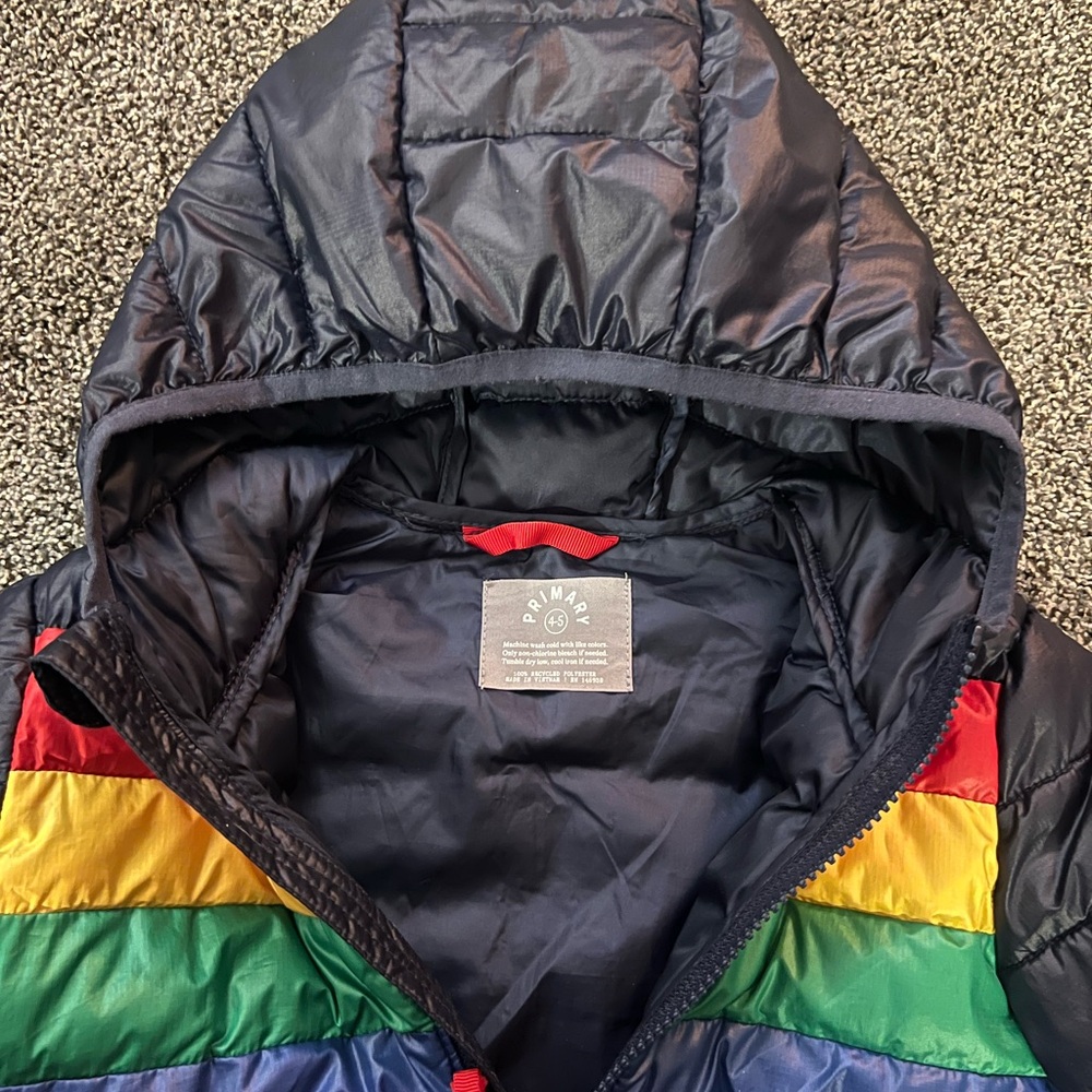 Primary Multicolor Striped Hooded Puffer Jacket